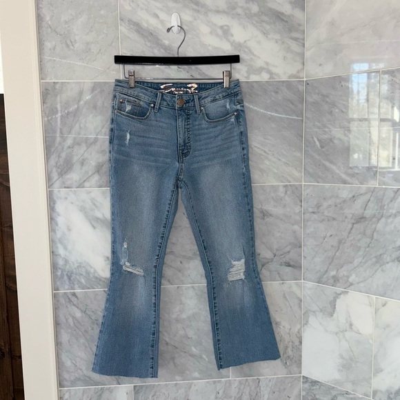 Seven 7 Jeans Womens Size 2 Flare Slim Light Blue High Distressed Felicity - Picture 1 of 9